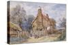 Children by a Thatched Cottage at Chiddingfold-Myles Birket Foster-Stretched Canvas