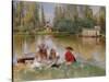 Children by the Lake - Makovsky, Konstantin Yegorovich (1839-1915) Constantin Makovski - Oil on Can-Konstantin Egorovich Makovsky-Stretched Canvas