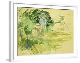 Children by the Side of a Lake-Berthe Morisot-Framed Giclee Print