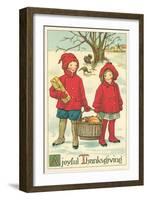 Children Carrying Basket of Food-null-Framed Art Print