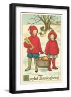 Children Carrying Basket of Food-null-Framed Art Print