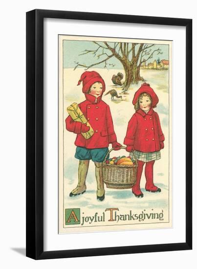 Children Carrying Basket of Food-null-Framed Art Print