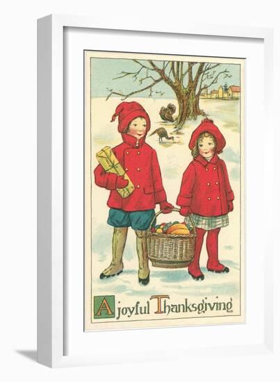 Children Carrying Basket of Food-null-Framed Art Print