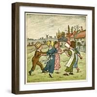 Children Dancing in a Ring on Village Green-Kate Greenaway-Framed Art Print