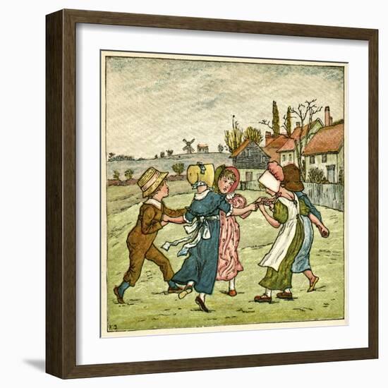 Children Dancing in a Ring on Village Green-Kate Greenaway-Framed Art Print