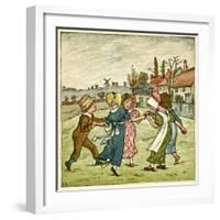 Children Dancing in a Ring on Village Green-Kate Greenaway-Framed Art Print