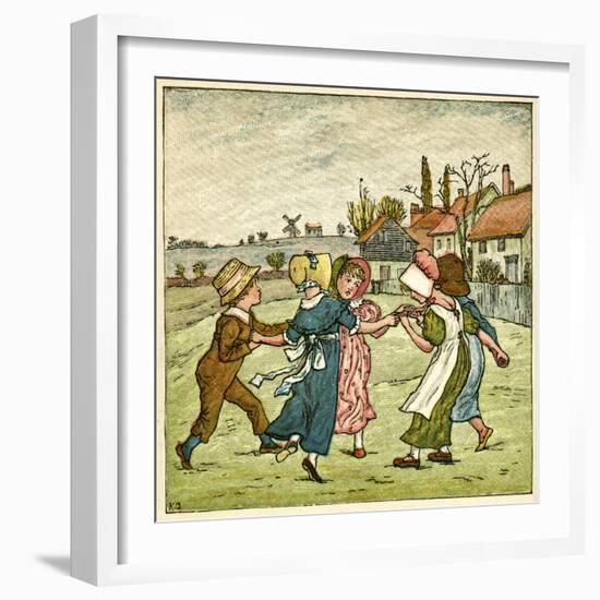 Children Dancing in a Ring on Village Green-Kate Greenaway-Framed Art Print