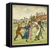 Children Dancing in a Ring on Village Green-Kate Greenaway-Framed Stretched Canvas