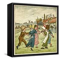 Children Dancing in a Ring on Village Green-Kate Greenaway-Framed Stretched Canvas