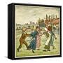 Children Dancing in a Ring on Village Green-Kate Greenaway-Framed Stretched Canvas