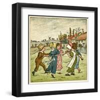 Children Dancing in a Ring on Village Green-Kate Greenaway-Framed Art Print