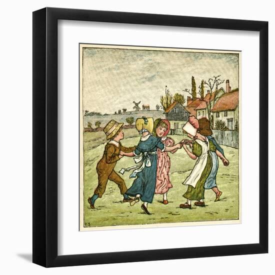 Children Dancing in a Ring on Village Green-Kate Greenaway-Framed Art Print