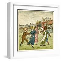 Children Dancing in a Ring on Village Green-Kate Greenaway-Framed Art Print