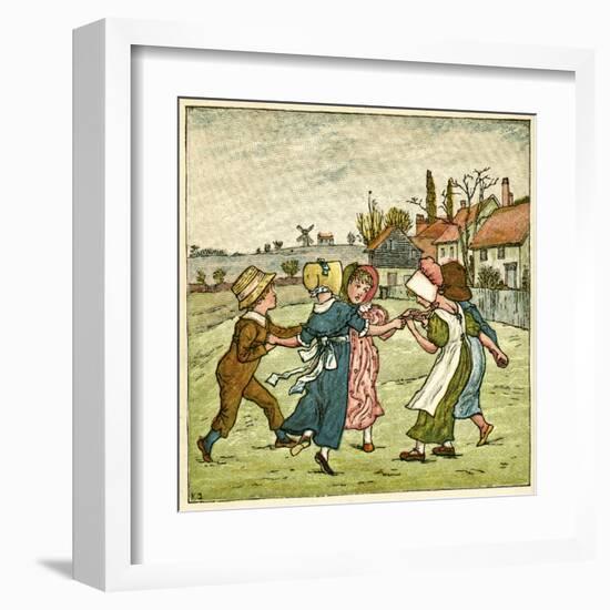 Children Dancing in a Ring on Village Green-Kate Greenaway-Framed Art Print