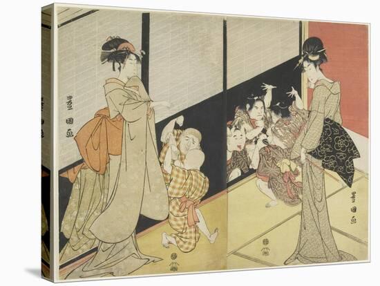 Children Delighting in their Reflection, 1704-1825-Utagawa Toyokuni-Stretched Canvas