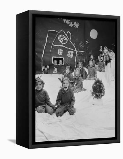 Children Dressed as Reindeer in Christmas Program at Elizabeth Morrow School-Nina Leen-Framed Stretched Canvas
