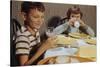 Children Drinking Milk at Dinner Table-William P. Gottlieb-Stretched Canvas