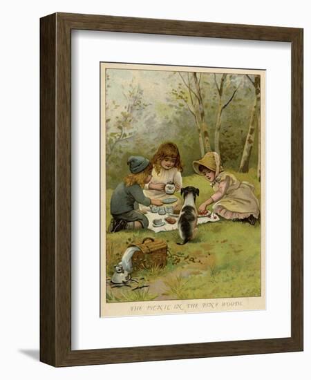 Children Eating a Picnic in the Woods-null-Framed Art Print