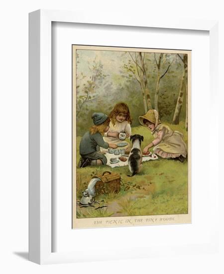 Children Eating a Picnic in the Woods-null-Framed Art Print