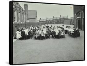 Children Eating Dinner at Tables in the Playground, Shrewsbury House Open Air School, London, 1908-null-Framed Stretched Canvas