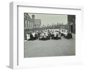Children Eating Dinner at Tables in the Playground, Shrewsbury House Open Air School, London, 1908-null-Framed Photographic Print