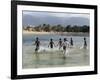 Children Enjoy a Boat Race in a Lagoon at Qalansiah, an Important Fishing Village in the Northwest-Nigel Pavitt-Framed Photographic Print
