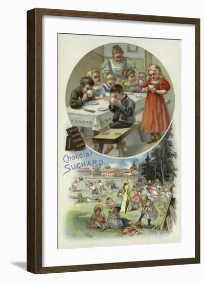 Children Enjoying Suchard Chocolate at a Nursery-null-Framed Giclee Print