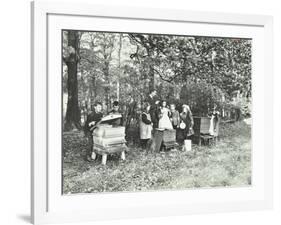 Children Feeding Bees for the Winter, Shrewsbury House Open Air School, London, 1909-null-Framed Photographic Print