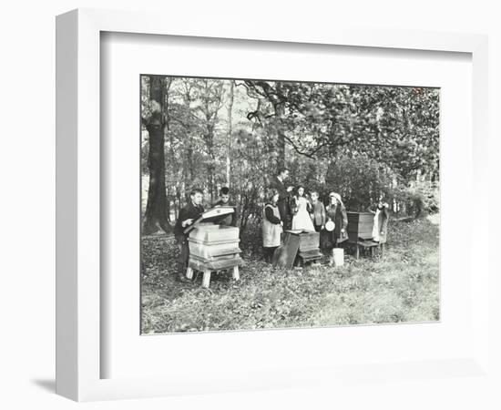 Children Feeding Bees for the Winter, Shrewsbury House Open Air School, London, 1909-null-Framed Photographic Print