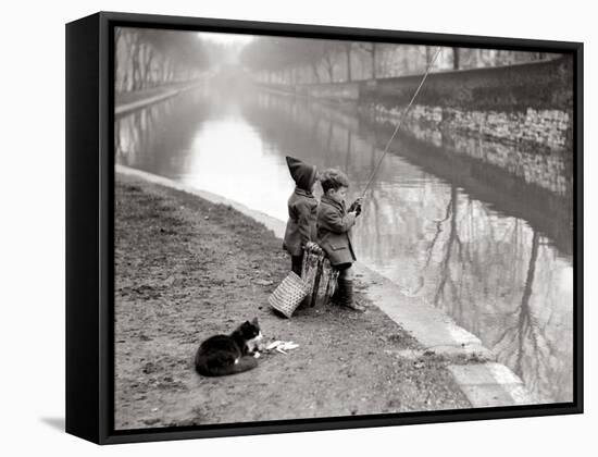 Children Fishing in River-null-Framed Stretched Canvas