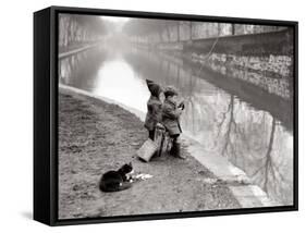 Children Fishing in River-null-Framed Stretched Canvas