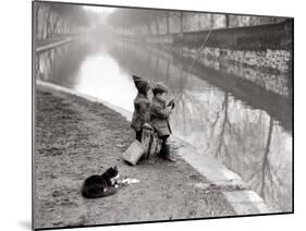Children Fishing in River-null-Mounted Premium Photographic Print