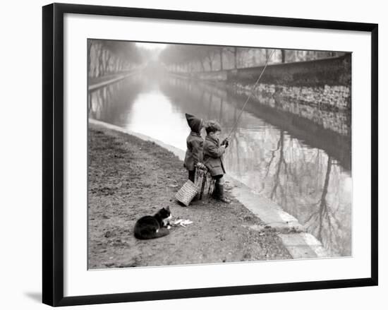 Children Fishing in River-null-Framed Photographic Print