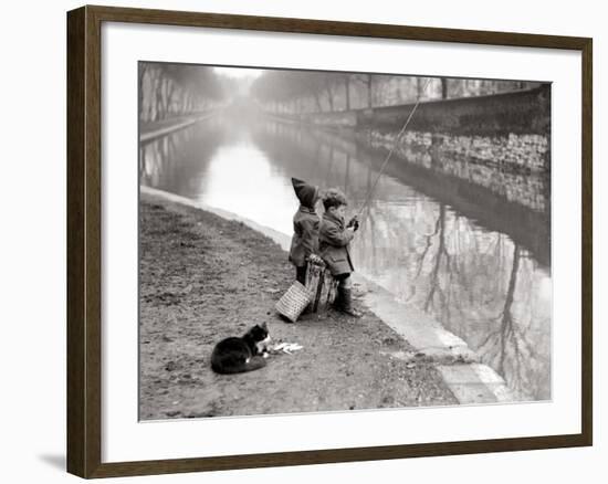 Children Fishing in River-null-Framed Photographic Print