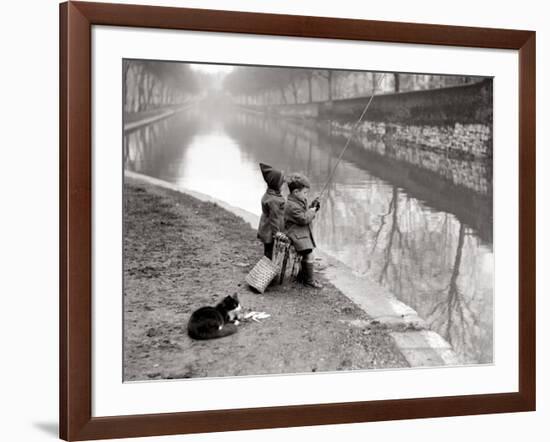 Children Fishing in River-null-Framed Photographic Print