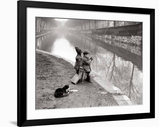 Children Fishing in River-null-Framed Photographic Print