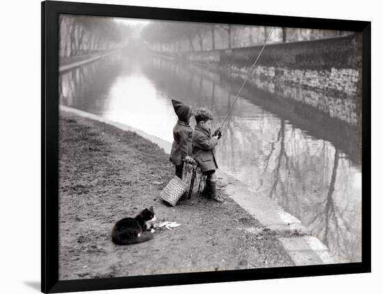 Children Fishing in River-null-Framed Photographic Print