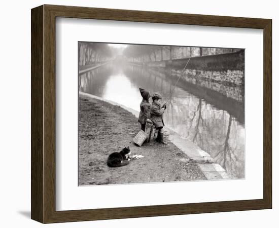 Children Fishing in River-null-Framed Photographic Print