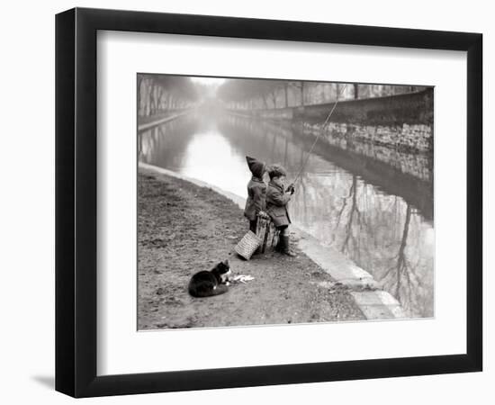 Children Fishing in River-null-Framed Photographic Print