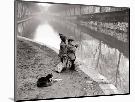 Children Fishing in River-null-Mounted Photographic Print