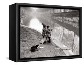 Children Fishing in River-null-Framed Stretched Canvas