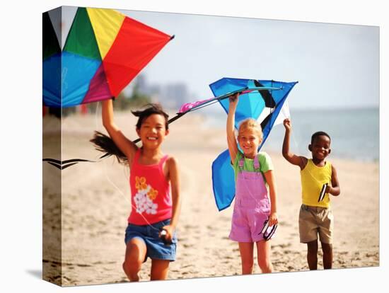 Children Flying Kites on the Beach-Bill Bachmann-Stretched Canvas