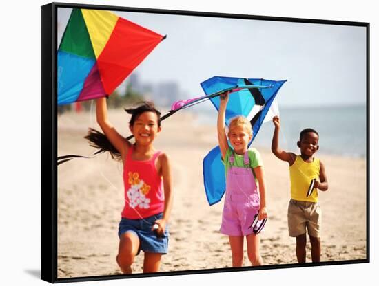 Children Flying Kites on the Beach-Bill Bachmann-Framed Stretched Canvas