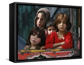 Children from Swat Arrive on a Truck at a Refugee Camp in Mardan, Northwest Pakistan-null-Framed Stretched Canvas