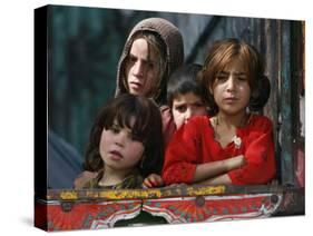 Children from Swat Arrive on a Truck at a Refugee Camp in Mardan, Northwest Pakistan-null-Stretched Canvas