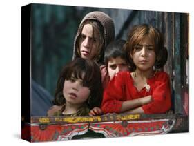 Children from Swat Arrive on a Truck at a Refugee Camp in Mardan, Northwest Pakistan-null-Stretched Canvas