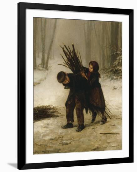 Children Gathering Wood in a Snowy Forest, 1883-Edouard Frere-Framed Giclee Print