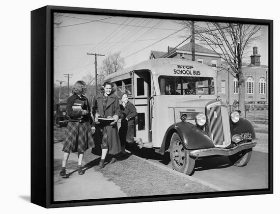 Children Getting off School Bus-Philip Gendreau-Framed Stretched Canvas