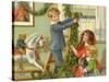 Children Hanging Christmas Holly-Rosa C. Petherick-Stretched Canvas