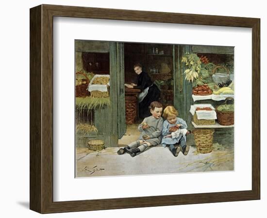 Children Have Afternoon Snack at Grocery Store-Victor Gabriel Gilbert-Framed Art Print